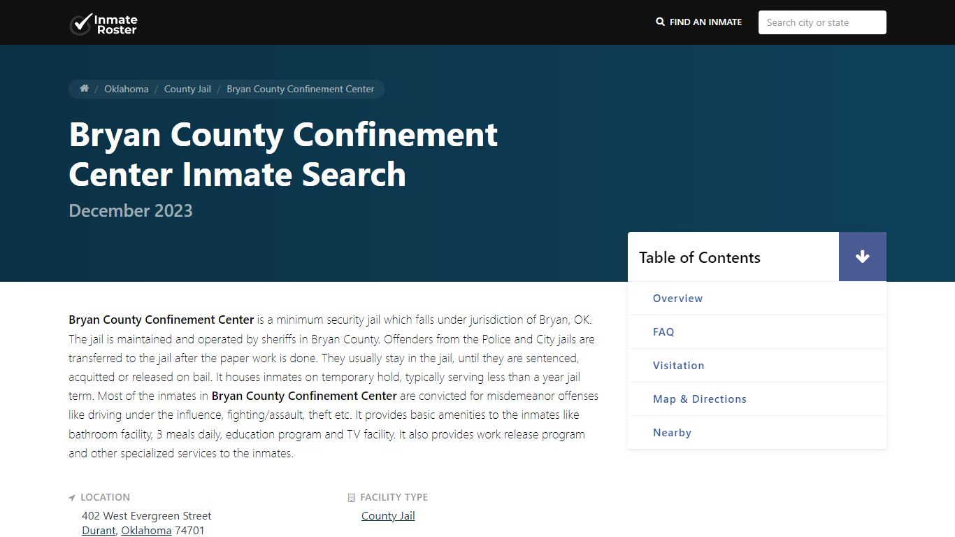 Inmate Search | Bryan County Confinement Center - Durant, OK